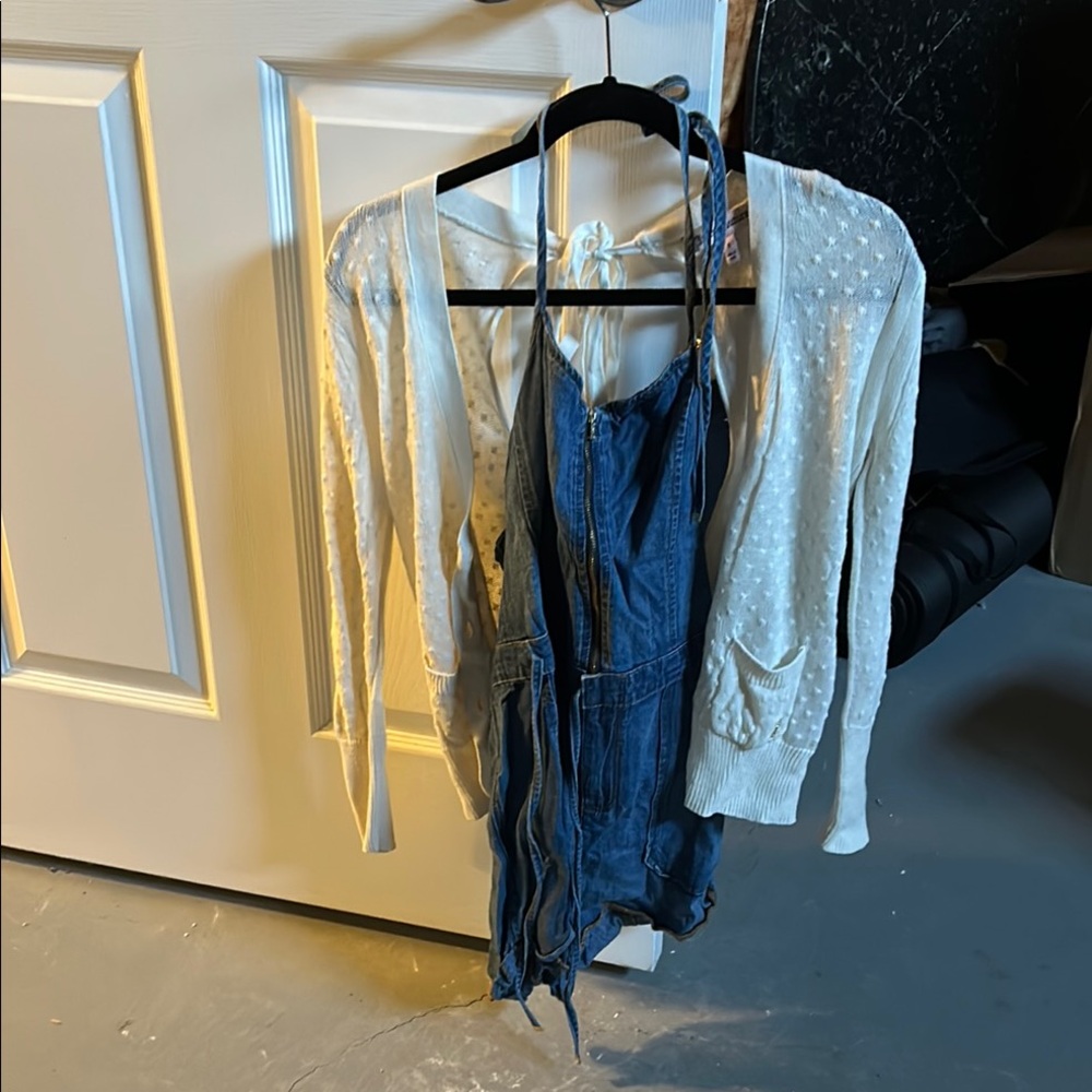 Juicy Couture White Cardigan and Blue Dress